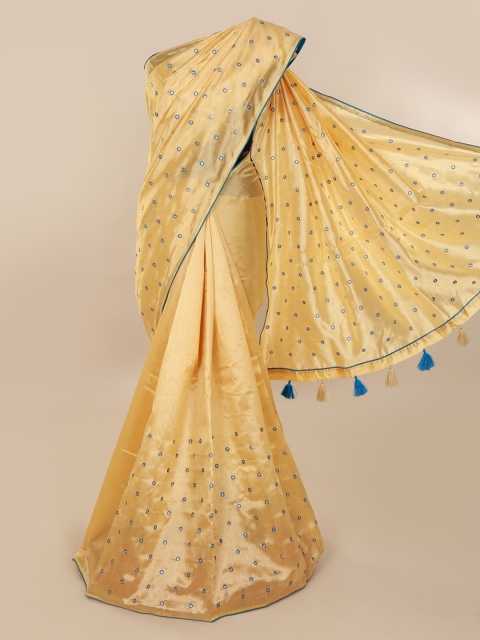 

Pothys Cream-Coloured Embroidered Cotton Blend Saree