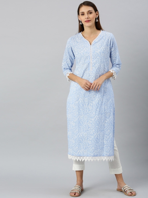 

Shakumbhari Blue Floral Hand Block Printed Kurta