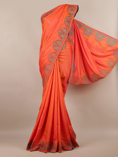 

Pothys Orange Embroidered Art Silk Saree