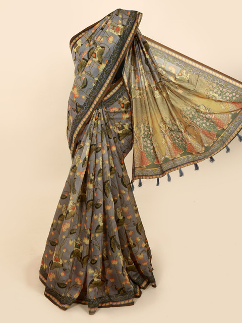

Pothys Grey Printed Cotton Blend Saree