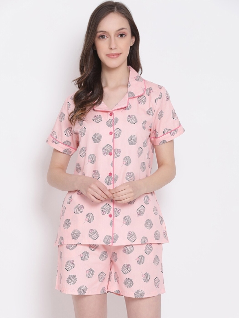 

Kanvin Women Pink Printed Night suit