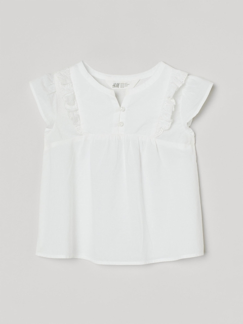 

H&M Girls White Solid Frilled cotton blouse