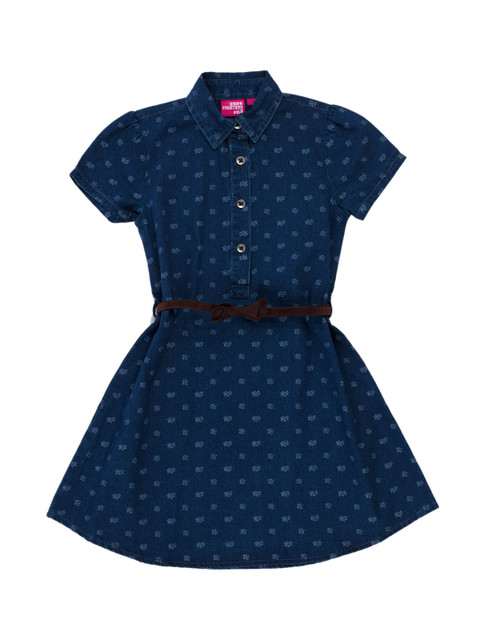 

UNDER FOURTEEN ONLY Girls Blue Printed Shirt Dress