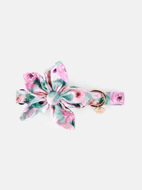 

Heads Up For Tails Pink & Blue Printed Flower Bowtie Dog Collar
