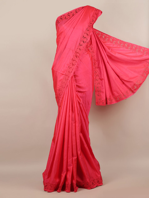 

Pothys Pink Solid Art Silk Saree