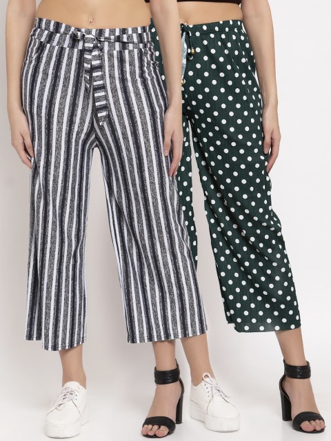 

KLOTTHE Women Pack Of 2 Printed Wide Leg Palazzos, Green