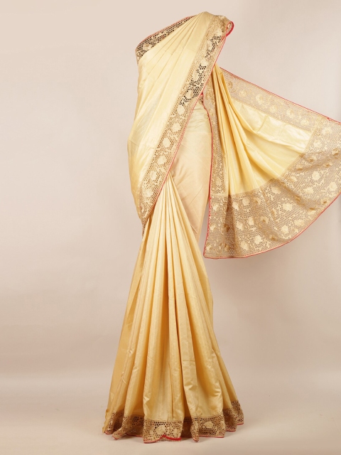 

Pothys Cream-Coloured Solid Art Silk Saree