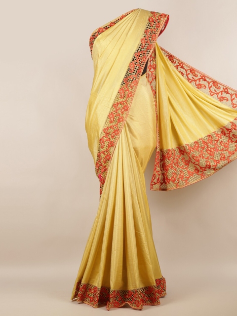 

Pothys Cream-Coloured Solid Art Silk Saree