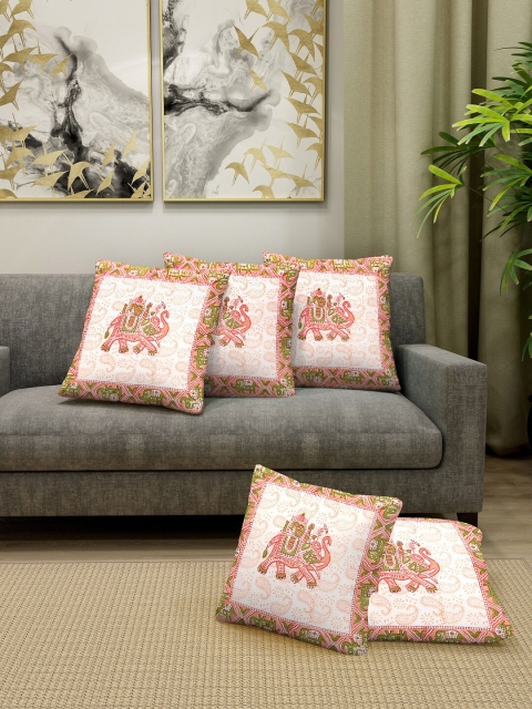 

Gulaab Jaipur Pink & White Set of 5 Hand-Block Printed Square Cushion Covers