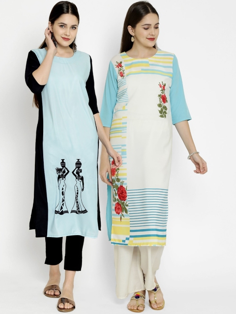 

7Threads Pack Of 2 Printed Crepe Kurtas, Multi