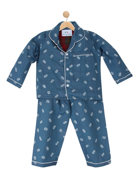 

Knitting Doodles Unisex Kids Blue Printed Night suit