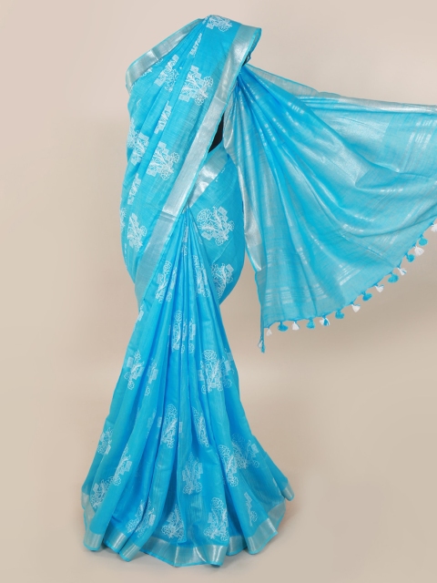 

Pothys Blue Printed Linen Blend Saree