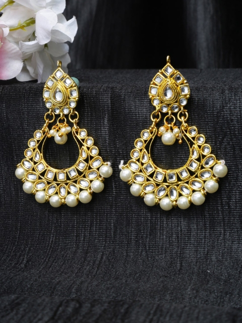 

Shining Diva White & Gold-Plated Handcrafted Kundan Classic Chandbalis