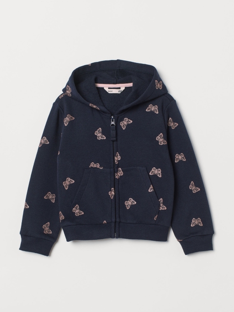 

H&M Girls Blue Printed Zip-through Hoodie