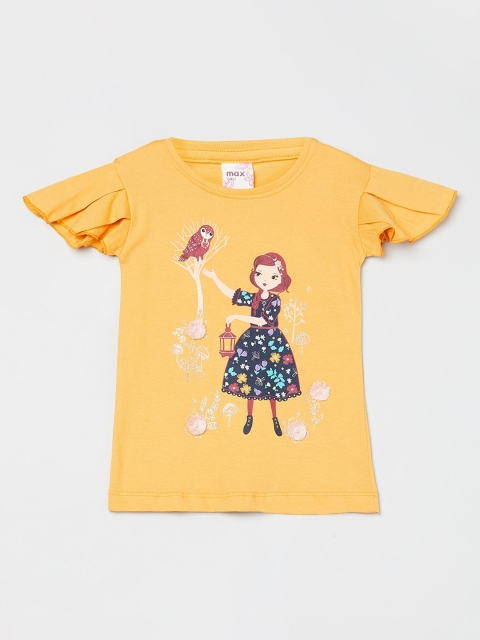 

max Yellow Printed Flutter Sleeves Top