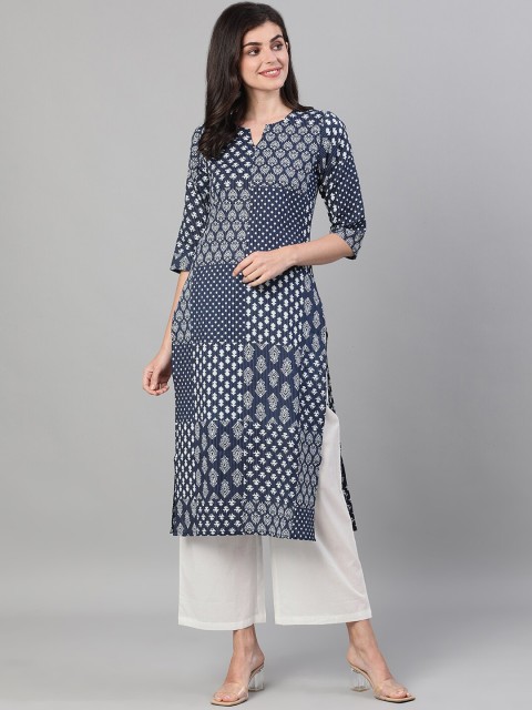 

Nayo Women Navy Blue Ethnic Motifs Printed Kurta