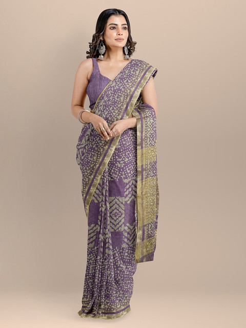 

BharatSthali Purple Silk Cotton Printed Venkatgiri Saree