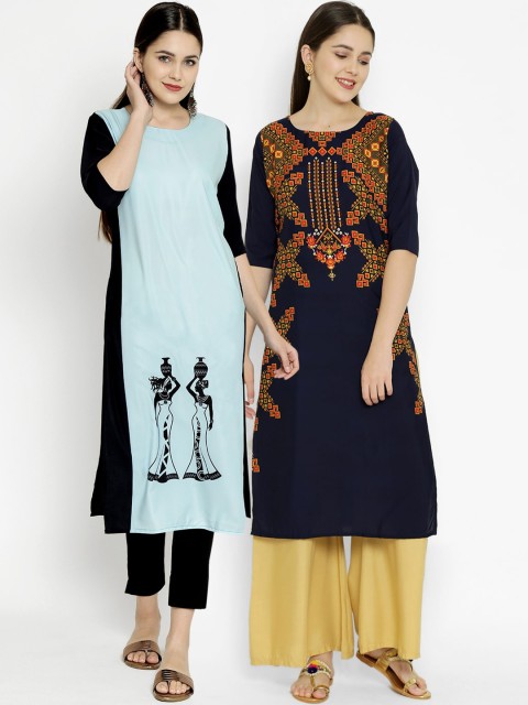 

7Threads Women Pack of 2 Multicoloured Straight Kurtas, Multi