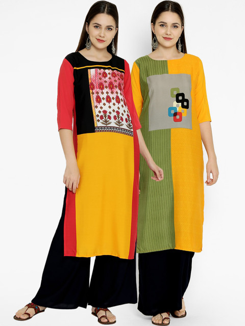 

7Threads Pack Of 2 Ethnic Motifs Printed Crepe Kurta, Multi