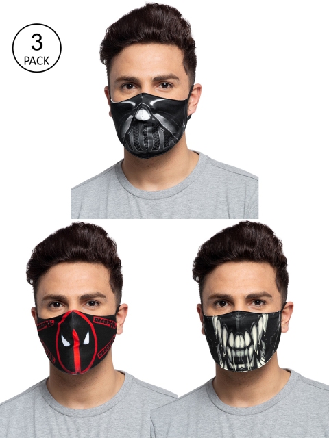 

TREEMODA Men Pack Of 3 Printed 3-Ply Reusable Cloth Face Masks, Black