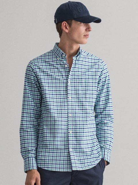 

GANT Men Green & Blue Regular Fit Checked Casual Shirt