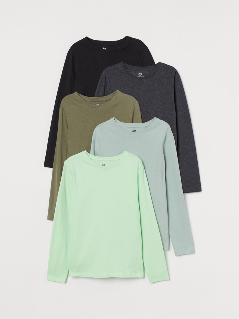 

H&M Boys Multicoloured Solid 5-pack Jersey Tops, Multi