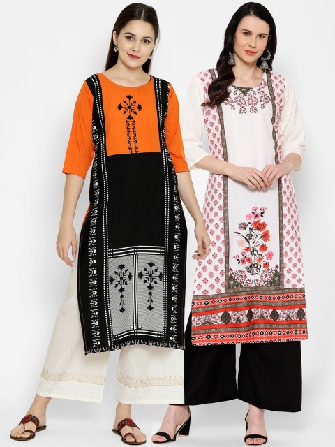 

7Threads Women Pack of 2 Multicoloured Geometric Printed Kurtas, Multi