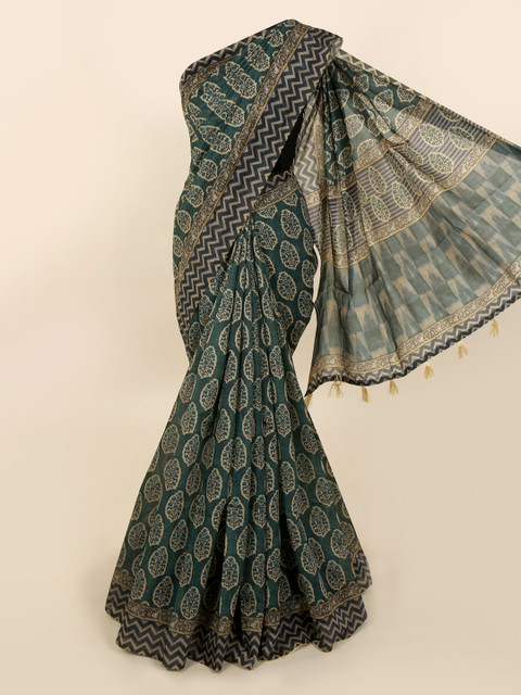 

Pothys Green Printed Cotton Blend Saree