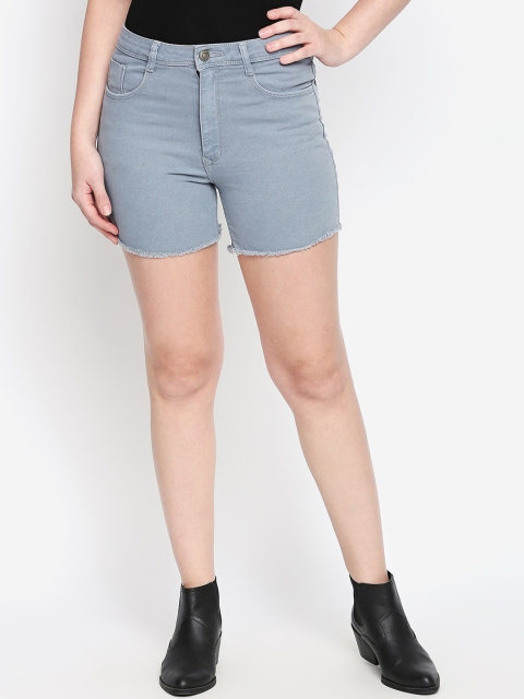 

fungus Women Grey Solid Slim Fit Denim Shorts