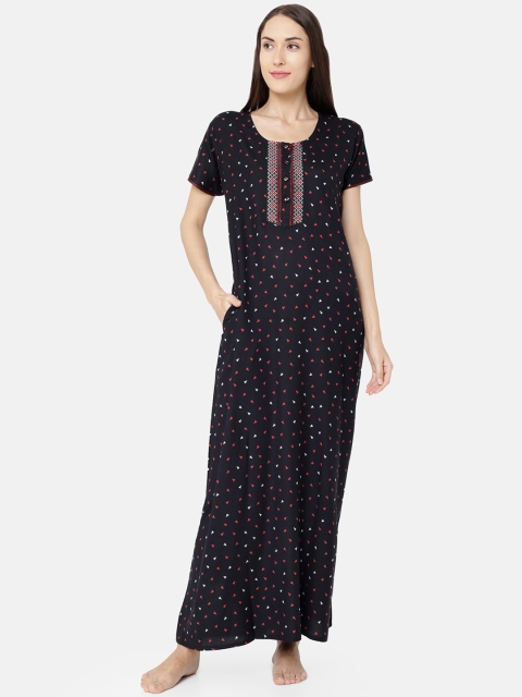 

Sand Dune Printed Alpine A-line Nightrdress, Black