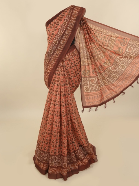 

Pothys Peach-Coloured Printed Cotton Blend Saree