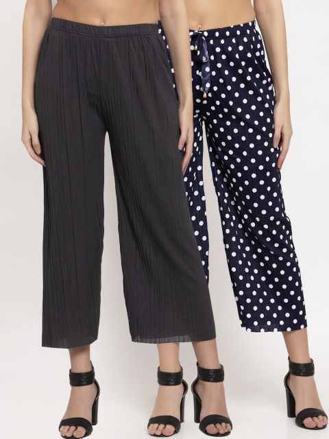 

KLOTTHE Women Pack of 2 Multicoloured Printed Wide Leg Palazzos, Multi