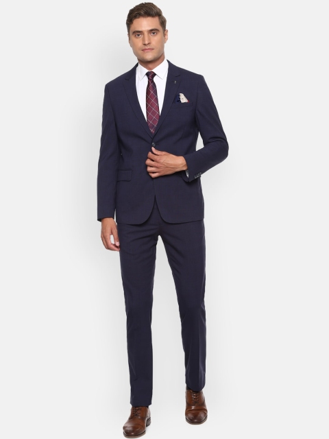 

Van Heusen Men Navy Blue Checked Slim-Fit Single-Breasted Formal Suit