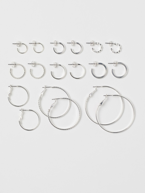 

H&M Women Silver-Toned 9 Pairs Hoop Earrings
