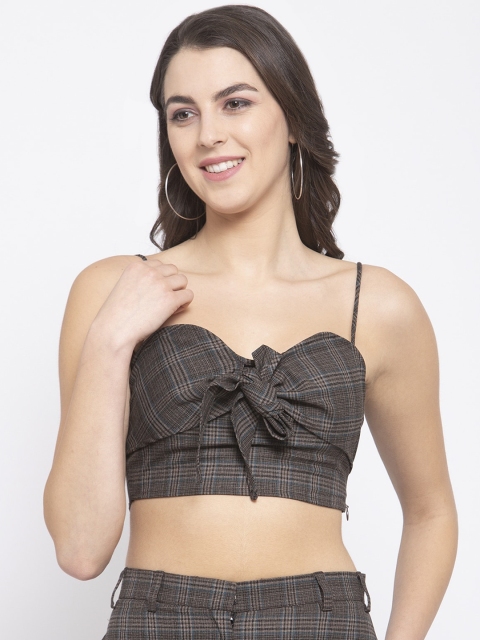

EMBLAZE Women Brown Checked Sweetheart Neck Bralette Crop Top