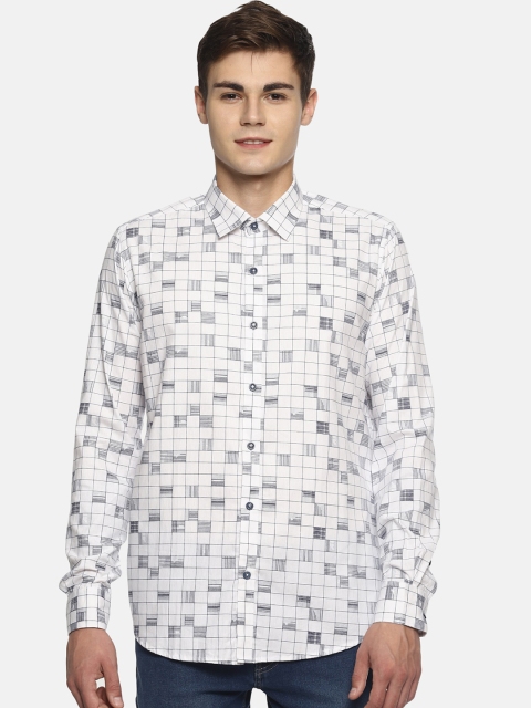

COUPER & COLL Men White Checked Regular Fit Casual Shirt