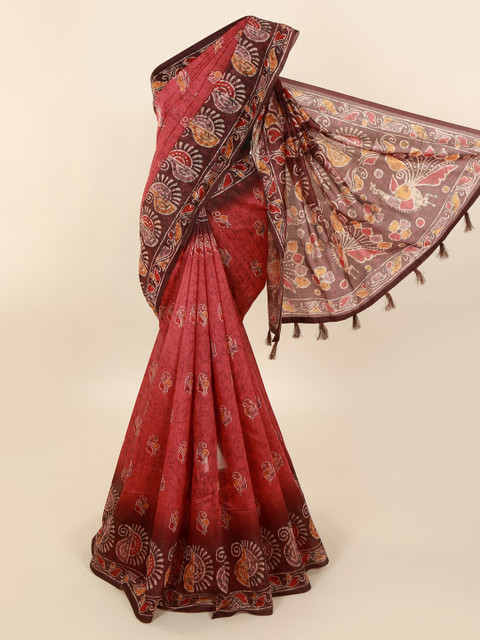 

Pothys Pink Cotton Blend Printed Chanderi Saree