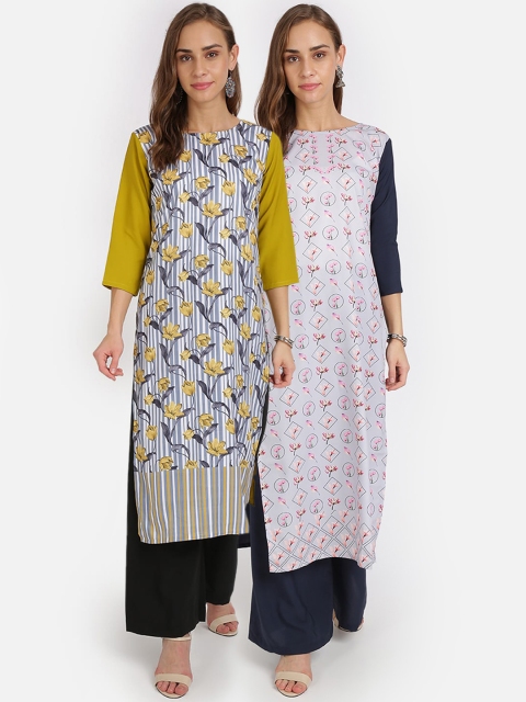 

Florence Women Pack of 2 Floral Printed Straight Kurtas, Multi