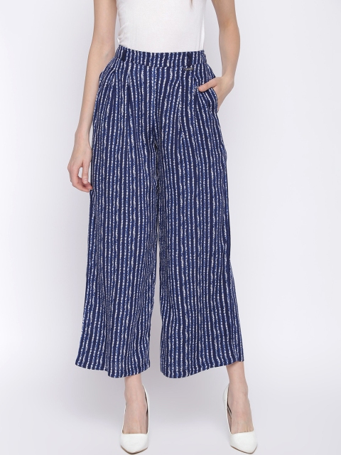 

Pepe Jeans Women Blue Regular Fit Striped Parallel Trousers