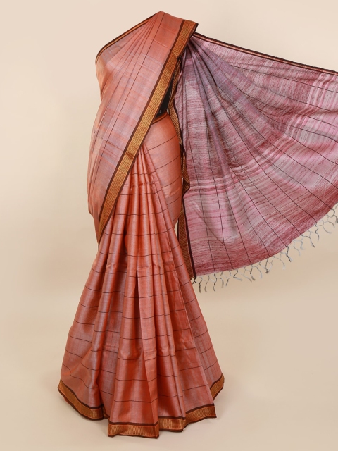 

Pothys Peach-Coloured Solid Jute Silk Saree