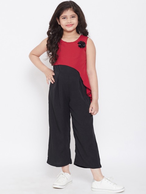 

Stylo Bug Girls Red & Black Colourblocked Basic Jumpsuit