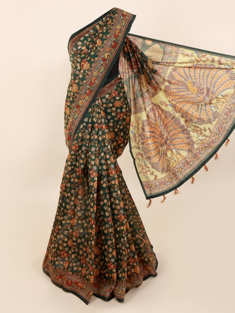 

Pothys Green Cotton Blend Printed Chanderi Saree