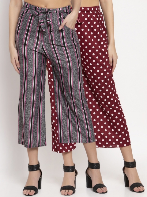 

KLOTTHE Women Pack Of 2 Printed Wide Leg Palazzos, Maroon
