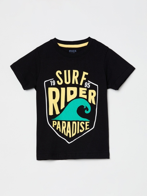 

max Boys Black & Yellow Printed Round Neck T-shirt