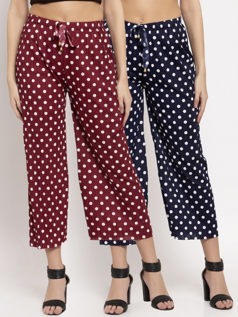 

KLOTTHE Women Navy Blue & Maroon Printed Wide Leg Palazzos Set of 2