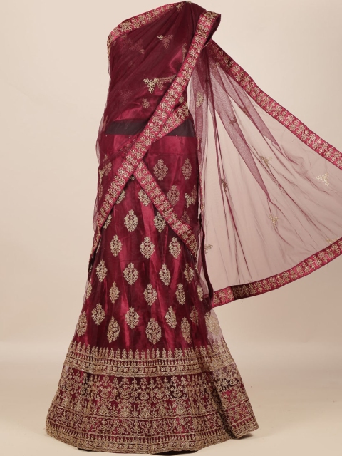 

Pothys Maroon Embroidered Net Traditional Half Saree