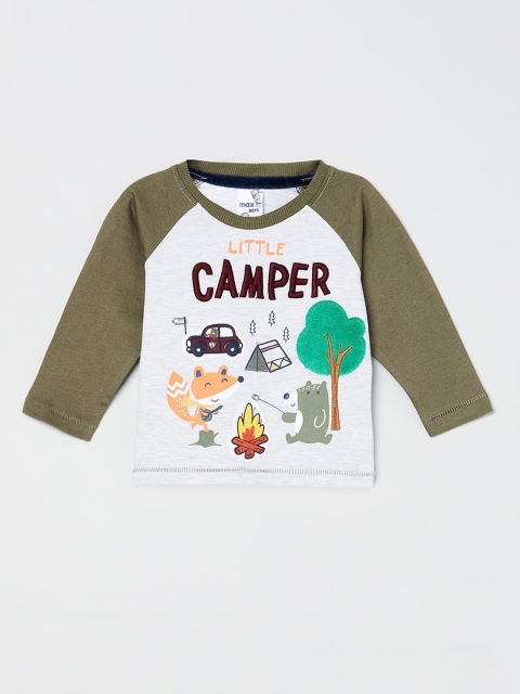

max Boys White Printed Round Neck Pure Cotton T-shirt