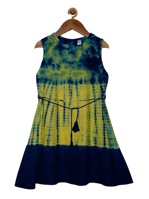 

KiddoPanti Girls Blue Self Design A-Line Dress
