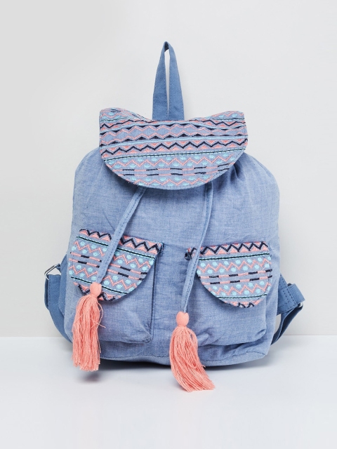 

max Girls Blue Embroidered Backpack