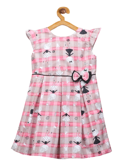 

The Magic Wand Girls Pink & Grey Printed Cotton A-Line Dress
